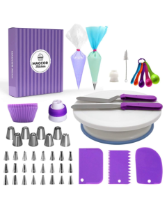 60 Piece Cake Turntable Set, Mounting Table, Framing Tips, Silicone Pouches, Baking DIY Combination