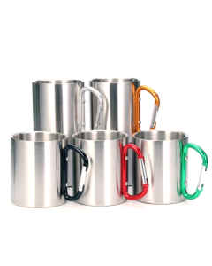 Stainless steel double-layered mug, water cup, coffee cup with carabiner, random colors