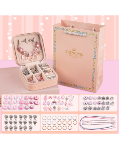 Children's DIY Beaded Bracelet Kids Jewelry Supplies, Color: Sakura Pink with Storage Box