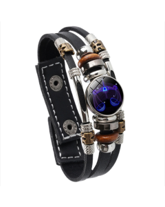 Twelve Zodiac Glow-in-the-Dark Leather Bracelet with Beaded Weave, Style: Libra