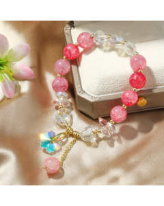 Pink Crystal Beaded Bracelet for Women with Natural Crystals
