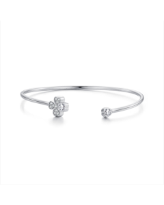 Sterling Silver S925 Plated White Gold Cubic Zirconia Four-Leaf Clover Open Bangle Jewelry