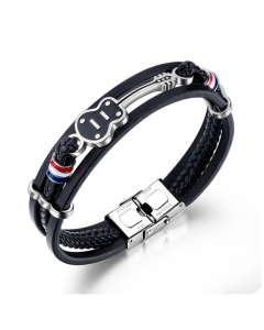 Titanium Steel Men's Leather Bracelet with Personalized Multi-Layer Woven Cuff
