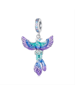 S925 Sterling Silver Colorful Gradient Phoenix Pendant Accessory for DIY Beaded Bracelet