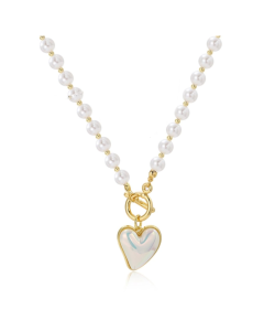 Pearl Chain with Peach Heart Women's Elegant Necklace Choker