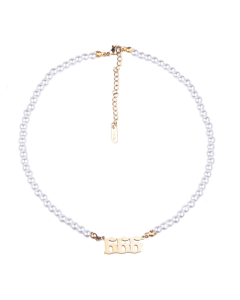 Angel Number Necklace with Pearl on Stainless Steel Choker (666 Gold Color)