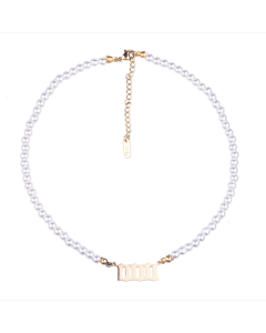 Angel Number Necklace with Pearl on Stainless Steel Choker (000 Gold Color)
