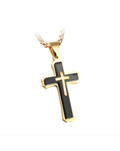 Three-layer Cross Necklace, Titanium Steel Men's Necklace, Color: Black Single Pendant