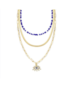 Angel Eye Pendant Multi-layer Necklace, Model: N2210-6 with Rice Bead Snake Chain in Three Layers