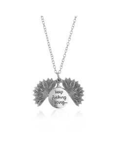 N2003-23 Antique Silver Necklace with Alloy Sunflower Design Openable Double-sided Engraved Jewelry Pendant