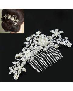 Wedding hair clip romantic crystal pearl flower hair accessory rhinestone headpiece bride crown hair clip bride hair comb (white)