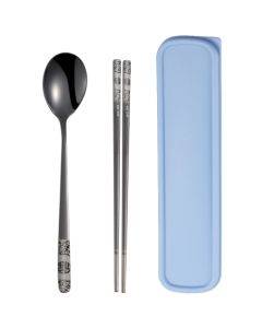 Stainless Steel Tableware Student Office Worker Portable Tableware Set, Specification:2 PCS / Set, Color:Black