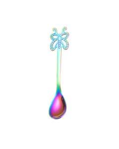 Multicolor Stainless Steel Butterfly Coffee Spoon Fruit Cold Drink Ice Cream Dessert Tea Spoon, Color:Rainbow