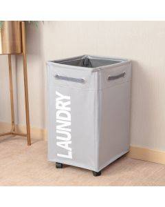 Bathroom Oxford Waterproof Dirty Clothes Laundry Foldable Storage Basket Hamper with Wheels(Light Grey)