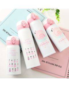 Flamingo Pattern Bouncing Vacuum Flask Mug Travel Stainless Steel Thermos Cup, Capacity:350ml
