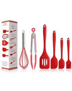 Silicone Kitchenware Slotted Spatula Scraper Egg Beater Brush Food Clip Set