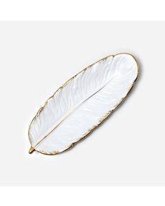Phnom Penh Ceramic Dessert Plate Feather Plate Banana Leaf Fruit Dried Fruit Storage Tray, Size: Small (Matte White)