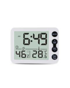 Multifunctional Indoor Thermometer And Hygrometer Large Screen Alarm Clock Kitchen Electronic Countdown Timer(White Shell Black Button)