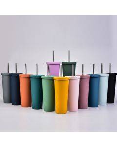 700ml Large Capacity Double Stainless Steel Straw Cup Vacuum Outdoor 304 Insulation Cup Car Water Cup