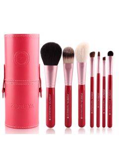 ZOREYA 7-in-1 Portable Bucket Makeup Brush Set Beginner Makeup Bucket Brush, Appearance Color: Red