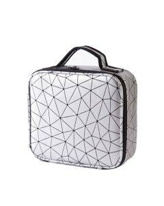 Waterproof cosmetic case with partitions cosmetic bag large capacity rhombus PU cosmetic storage box (silver white)