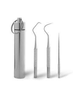 Portable metal curved hook crochet toothpick storage bucket set (large size 3 in 1)