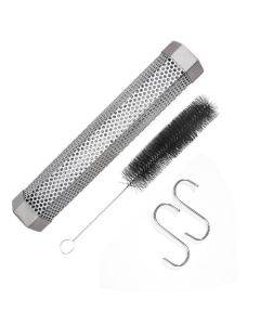 12 Inch Stainless Steel 304 Smoked Tube BBQ Box Outdoor Cold Smoke Box,Style: Tube + Brush + Hook
