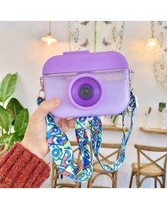 Camera Plastic Cup Children Straw Juice Cup Travel Leisure Water Cup(Purple)