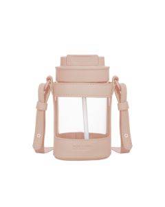 Diller 399MLH543 470ml Portable Glass Double Drinking Cup with Straw(Pink)