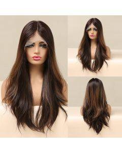 Middle part wavy hair wig hand hook highlights lace wig