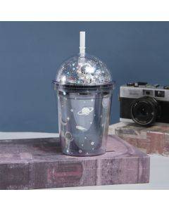 420ml Space Straw Cup Plastic Double Layer Water Cup