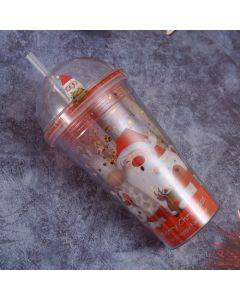 500ml Santa Claus Cartoon Portable Plastic Cup Double Micro Landscape Juice Cup(Style 3)