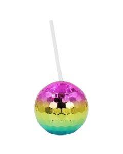 D001-2 Flash Electroplated Ball Cup Round Ball Straw Plastic Water Cup(Rainbow Color)