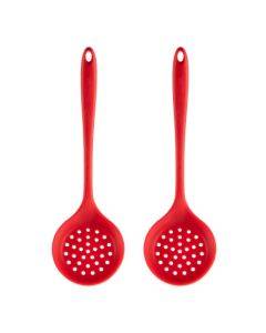 2pcs Non-stick High Temperature Resistant Silicone Cookware, Style: Leak Spoon(Red)