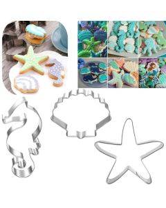 3 in 1 Ocean Series Seahorse Starfish Shell Baking Moulds Flip Sugar Cookie Mould