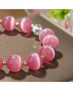 S2204-5 Pink Cat's Eye Crystal Beaded Bracelet Women's Natural Crystal Bracelet