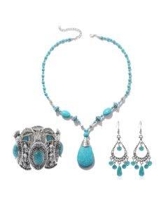 3-piece necklace, bracelet, earrings, natural turquoise accessories for women's jewelry