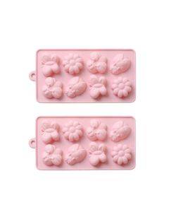 2pcs 8 In 1 Small Worm Flower Silicone Cake Mold Handmade Soap Chocolate Ice Grid DIY Mold(Pink)