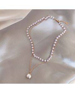 Minimalist Beaded Double Layer Pearl Pendant Necklace