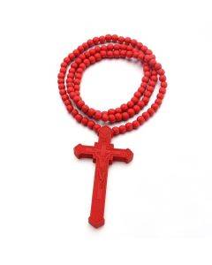 Cross laser carved wooden bead necklace