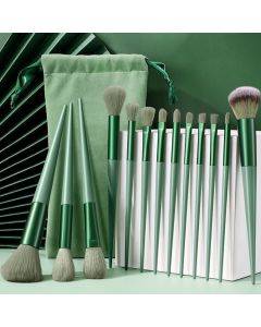 13 in one all season green makeup brush set Convenient soft hair powder blusher brush eye shadow brush full set of beauty tools