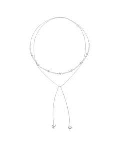 S925 Sterling Silver Plated Platinum Heart Double Layer Sweater Necklace