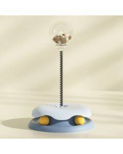 Teasing Cats Toy Turntable With Spring Leaky Food Ball Pet Cats Play Tray(Blue)