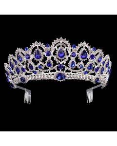 Crystal Headwear Retro Gold Diamond Beauty Crown and Comb Baroque Wedding Hair Accessories (Silver Blue)