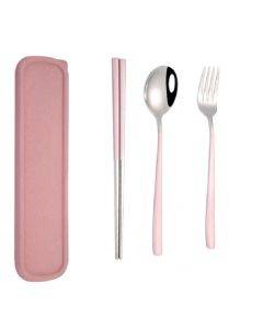 3pcs / Set Portable Stainless Steel Tableware Creative Set Chopsticks Spoon Fork Gift
