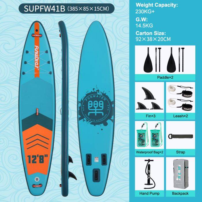 [EU Direct] FunWater Cruise Inflatable Stand Up Paddle Board 385*85*15CM Ultra-Light Surf Sup Board Non-Slip Water Sport Paddling Board with Accessory | SUPFW41A 【Fsat Delivery and save $30 Off with Exclusive Code】