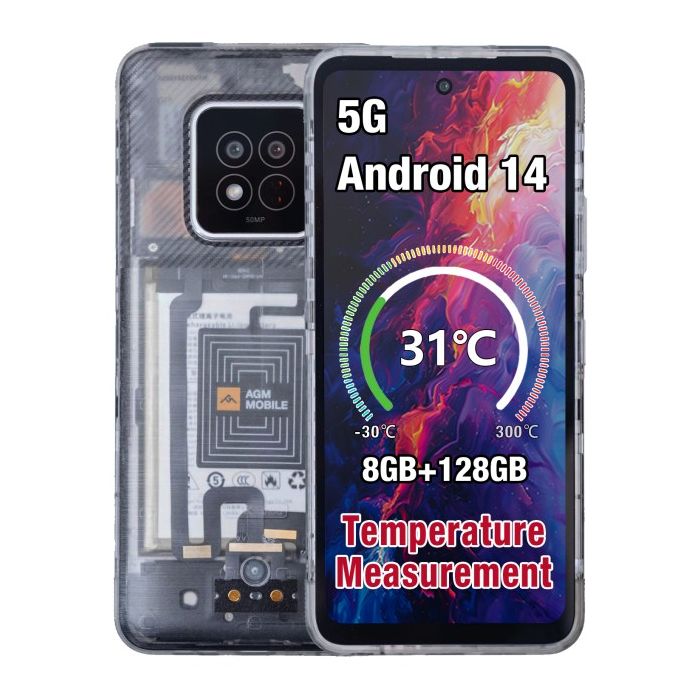 AGM X6 Phantom | Transparent Appearance | Stylish | Octa-Core 5G Rugged Smartphone | Multi-scene Temperature Detection | Customizable Side Button | 50MP Main Camera | Android 14