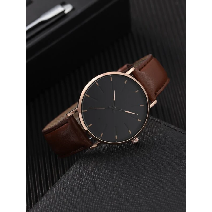 Men Round Pointer Quartz Watch display picture 1