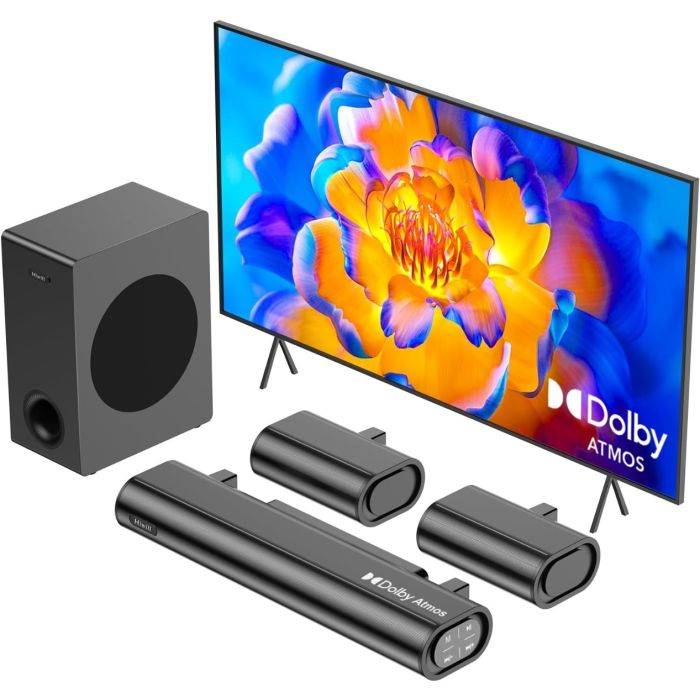 Hiwill 5.2.2ch Wooden Dolby Atmos Soundbar, All-in-one Sound Bar for Smart TV with Dual Built-in Subwoofer, Resonance Optimization Architecture, 400W Surround Sound System for TV Speaker, WoNoble A502 