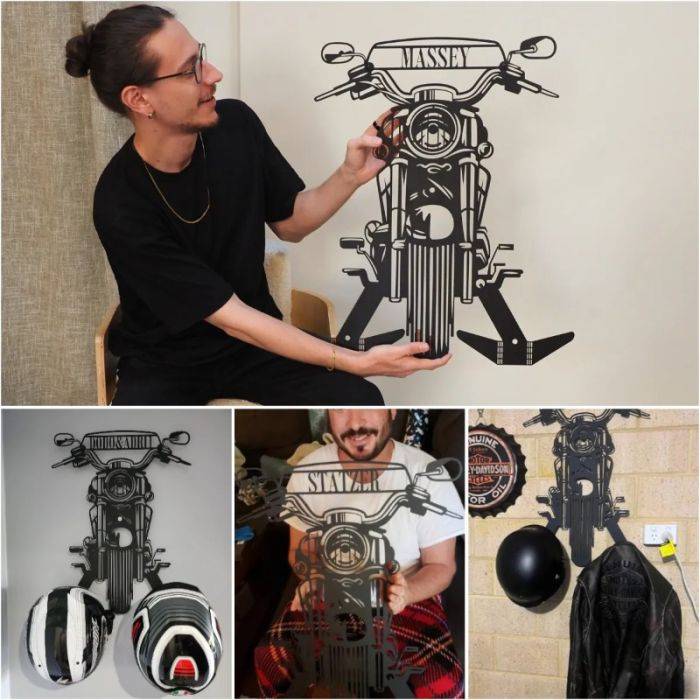 custom motorcycle helmet rack (Over Door) by Moto Loot perfect for renters or anyone who cant drill into their walls Personalized motorcycle helmet holder |